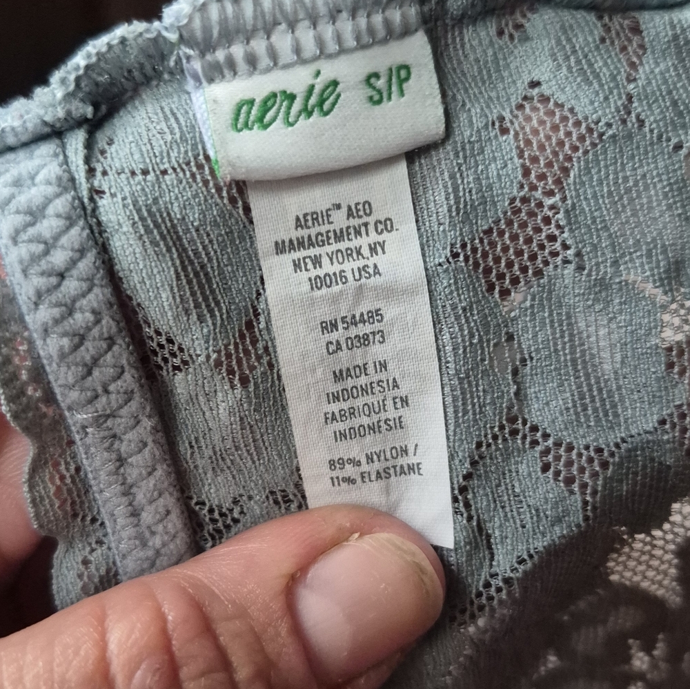 Aerie Lace Bralette in Light Blue Gray Cross Straps Size Small - Picture 10 of 11